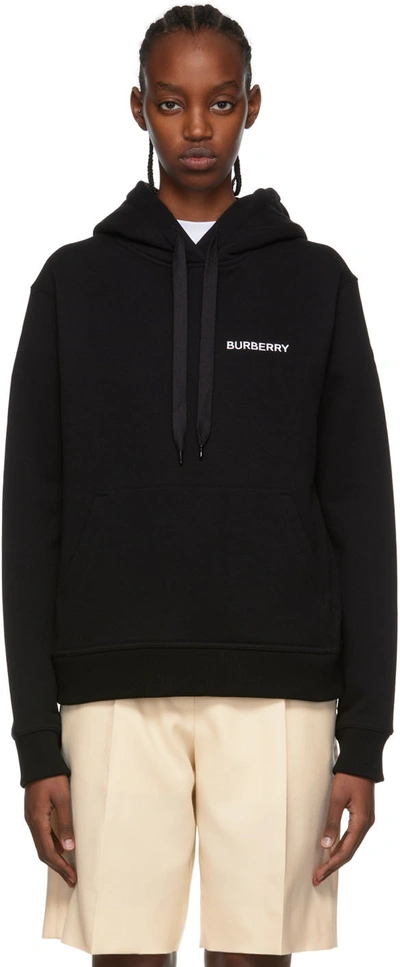 Burberry Poulter Logo-embroidered Cotton Hoodie In Black