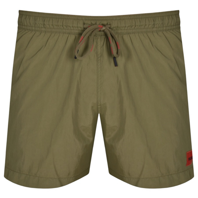 Hugo Khaki Quick-dry Swim Shorts In Green