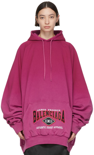 Balenciaga Oversized Embroidered Ombré Cotton-jersey Hoodie In Dark Fuchsia W