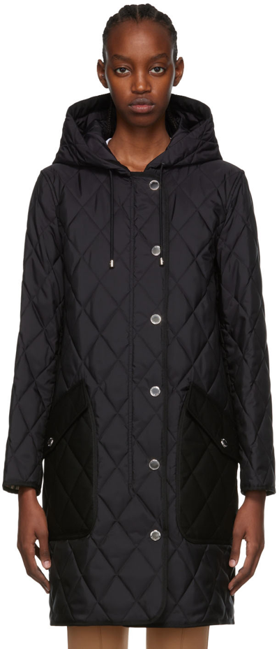 Burberry Roxby Diamond-quilted Mid-length Coat In Black