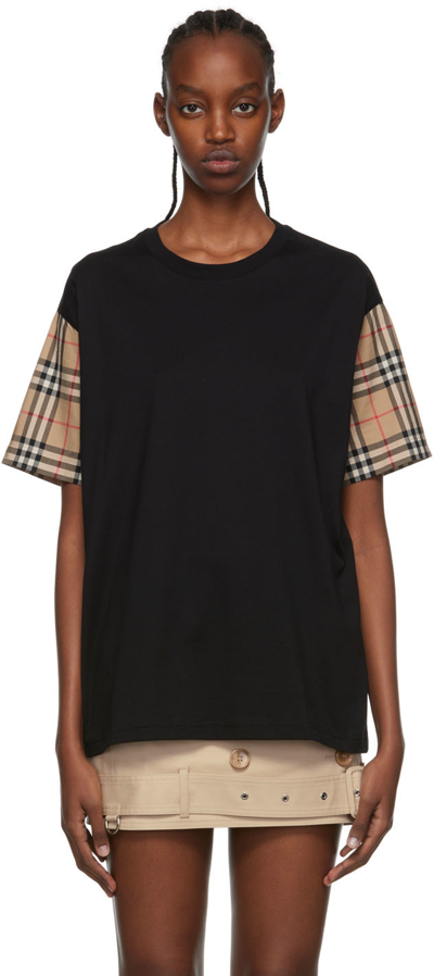 Burberry + Net Sustain Checked Poplin-trimmed Cotton-jersey T-shirt In Black