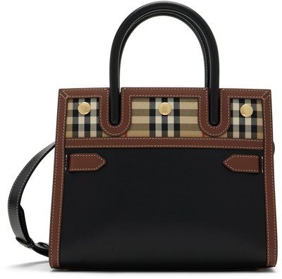 Burberry Mini Leather And Vintage Check Title Bag In Black