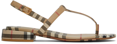 Burberry Checked Leather Slingback Sandals In Beige