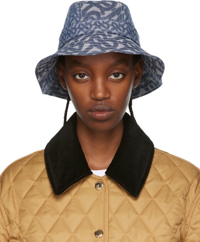 Burberry Monogram Print Denim Bucket Hat In Denim Blue Ip Pttn