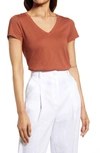Nordstrom Everyday V-neck T-shirt In Rust Sequoia