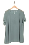 Pleione Crewneck Sheer Raglan Top In Seafoam