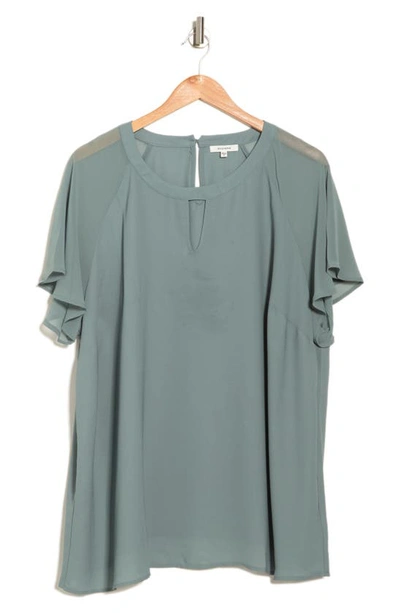 Pleione Crewneck Sheer Raglan Top In Seafoam