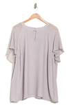 Pleione Crewneck Sheer Raglan Top In Dusty Grey