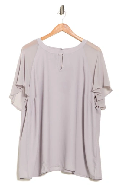 Pleione Crewneck Sheer Raglan Top In Dusty Grey