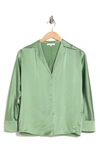 Vince Shaped Notch Collar Silk Top In Hemlock