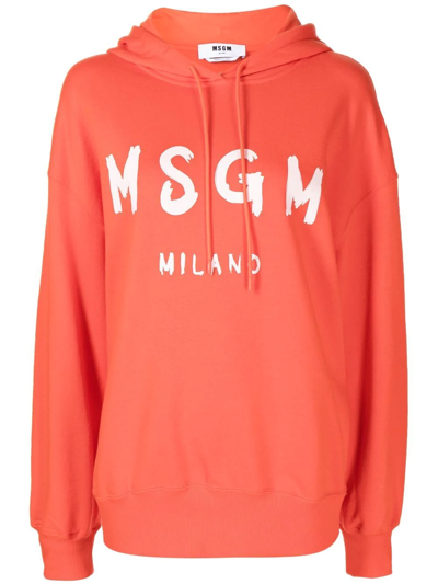 Msgm Logo-print Cotton Hoodie In Grün