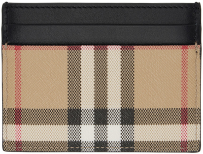 Burberry Sandon Check-print Cotton And Leather Card Holder In Beige