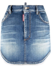 DSQUARED2 CURVED HEM BLUE DENIM MINI SKIRT