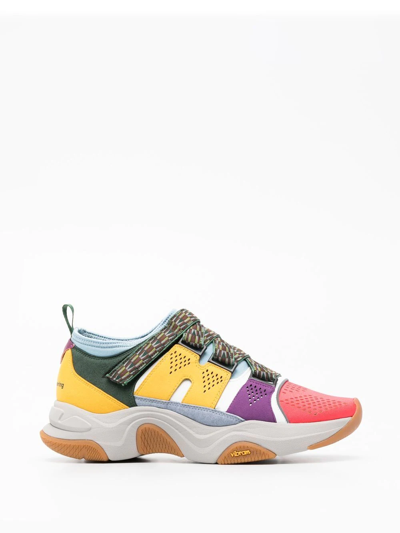 White Mountaineering Logo Colour-block Trainers In Yellow