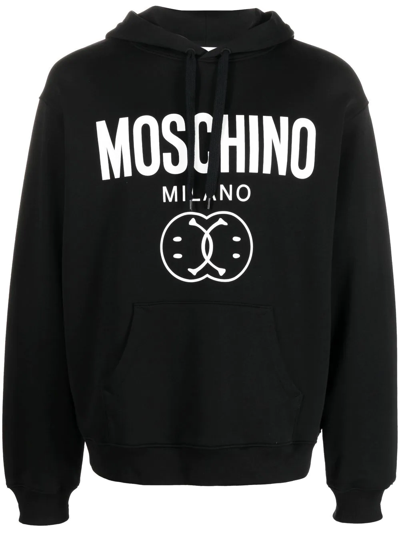 Moschino Logo抽绳连帽衫 In Black/white