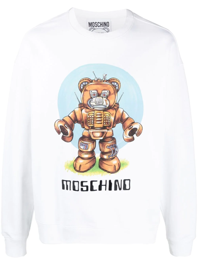 Moschino Logo Organic Cotton Sweatshirt In White