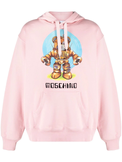 Moschino Robot Bear Graphic-print Relaxed-fit Organic-cotton Hoody In Fantasy Print Pink