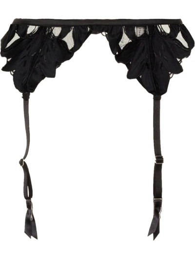 Fleur Du Mal Lily Embroidered Garter Belt In 0100 Black