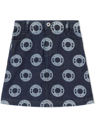 Burberry Kids' Logo Graphic-detail Denim Skirt In Indigo