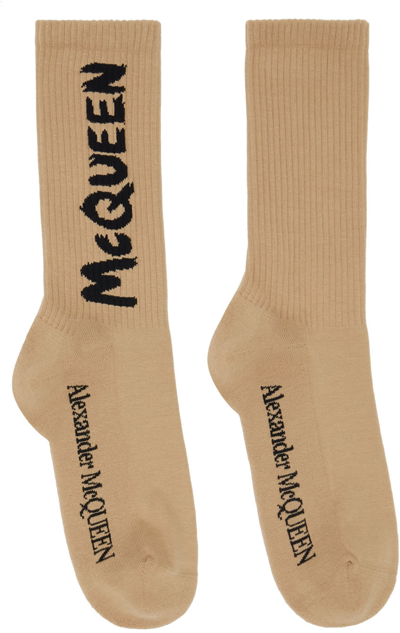 Alexander Mcqueen Man Beige And Black Mcqueen Graffiti Socks In 9760beige/b