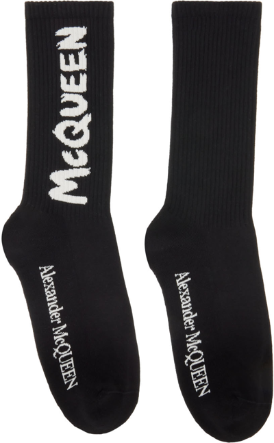Alexander Mcqueen Black Socks With Graffiti Logo Print