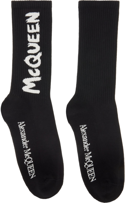 Alexander Mcqueen Black Socks With Graffiti Logo Print In Black