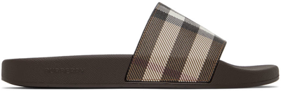 Burberry Furley Check Pool Slides In Brown