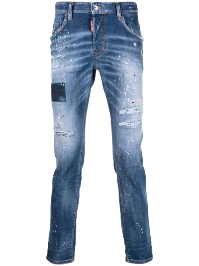Dsquared2 Bleach Ripped Jeans In Blue Navy
