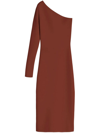 Victoria Beckham Single-sleeve Bodycon Midi Dress In Chocolate