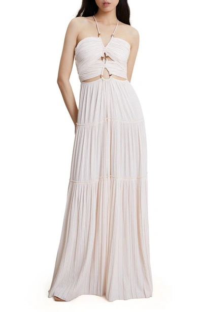 A.l.c Kai Beaded Cut-out Halter Neck Tiered Maxi Dress In Whisper White