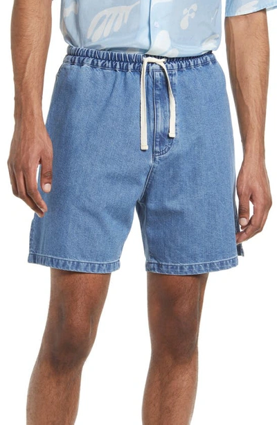 Frame Cotton & Silk Drawstring Denim Shorts In Blue Jean