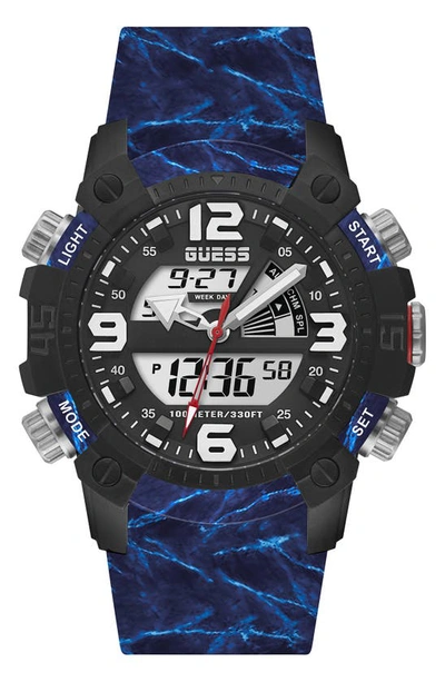 Guess Digital Silicone Strap Watch, 50mm In Blue