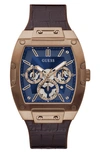 GUESS MULTIFUNCTION CROC EMBOSSED LEATHER & SILICONE STRAP WATCH, 43MM
