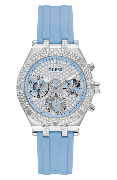 Guess Multifunction Silicone Strap Watch, 38mm In Blue