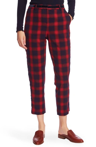 Court & Rowe Velvet Stripe Shadow Plaid Crop Trousers In Blue Night