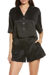 Lunya Washable Silk Button-up Short Pajamas In Immersed Black