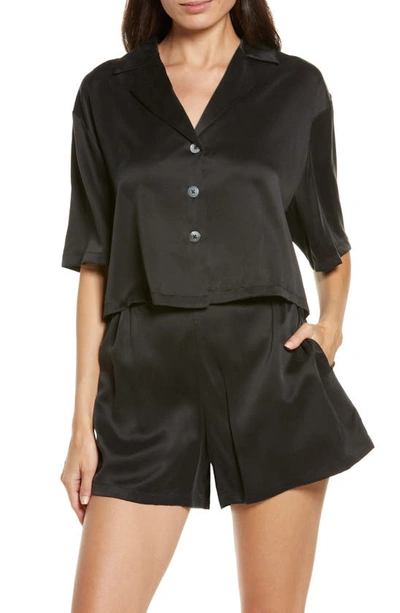 Lunya Washable Silk Button-up Short Pajamas In Immersed Black