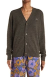 Acne Studios Keve Face Patch Wool Cardigan In Grey,brown Melange