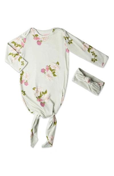 Everly Grey Baby Grey By  Knotted Gown & Headband Set In Peony