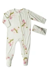 Everly Grey Baby Grey By  Print Footie & Headband Set In Peony