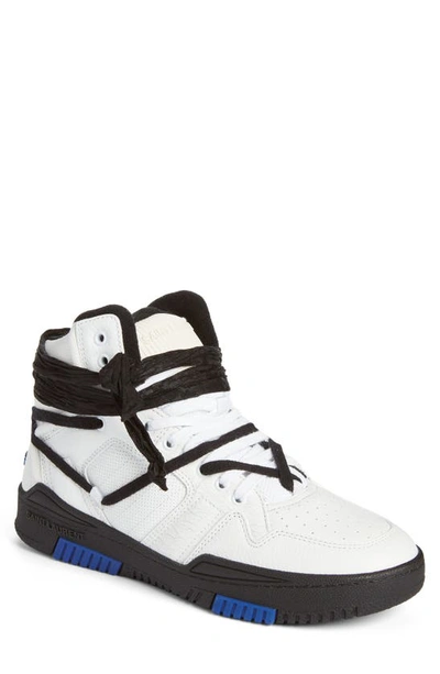 Saint Laurent White & Blue Smith High-top Sneakers