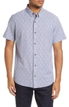 Travismathew Whatta Catch Geo Print Short Sleeve Button-up Shirt In Heather Vintage Indigo
