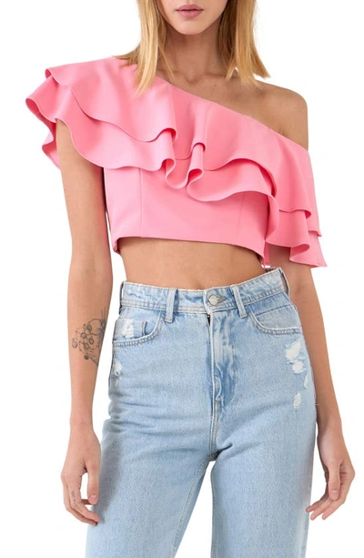 Endless Rose Ruffle One-shoulder Crop Top In Pink