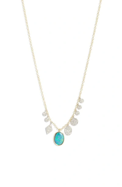 Meira T Women's 14k Yellow Gold, Opal & 0.19 Tcw Diamond Charm Necklace