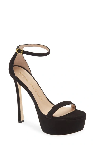 Stuart Weitzman Nudistcurve Hollywood Ankle-strap Platform Sandals In Black