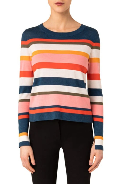 Akris Punto Colorblocked Striped Pullover Sweater In Denim Multi