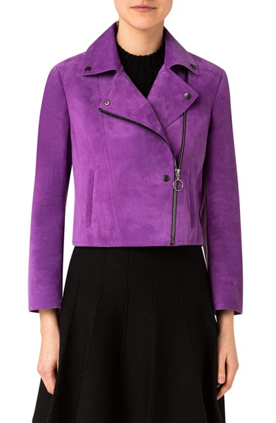 Akris Punto Suede Leather Crop Moto Jacket In Purple