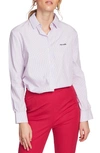 Court & Rowe Preppy Embroidered Stripe Shirt In Chambray Pink