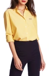 Court & Rowe Preppy Embroidered Stripe Shirt In Bright Gold