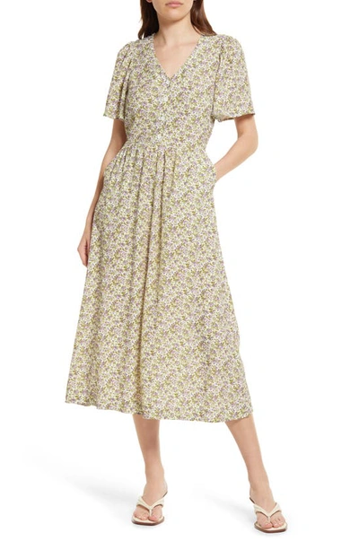 & Other Stories Floral Flutter Sleeve Midi Dress In Green Maxime Aop |  ModeSens
